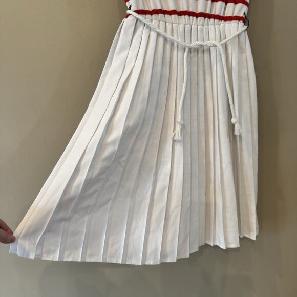 VTG Nautical Dress 10 Red White Candy Stripe Americana Pleated‎ Button Back USA - Picture 5 of 14